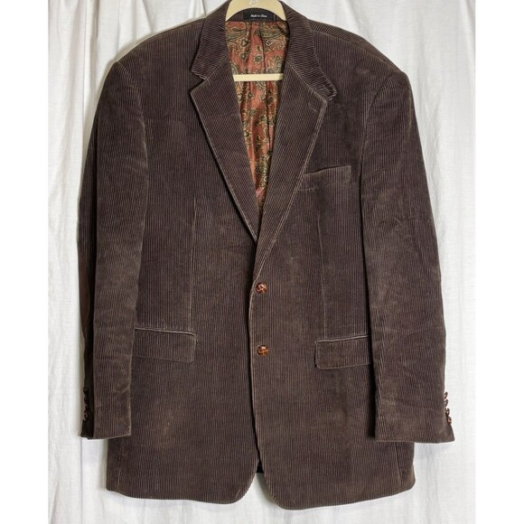 Ralph Lauren Brown Corduroy Men 44 L Sport Coat Elbow Patches Blazer Suit Jacket - Picture 1 of 8
